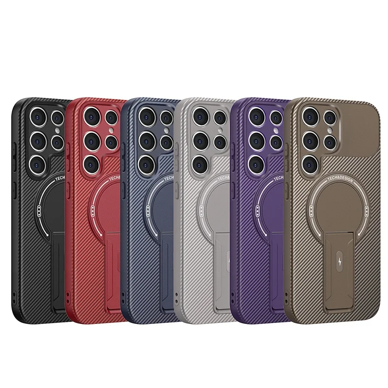 Carbon Fiber Drill Pattern Phone Case for Samsung S25 FE S24 Plus S23 Ultra S22 - Card Holder Wireless Charging Compatible - náhled 6