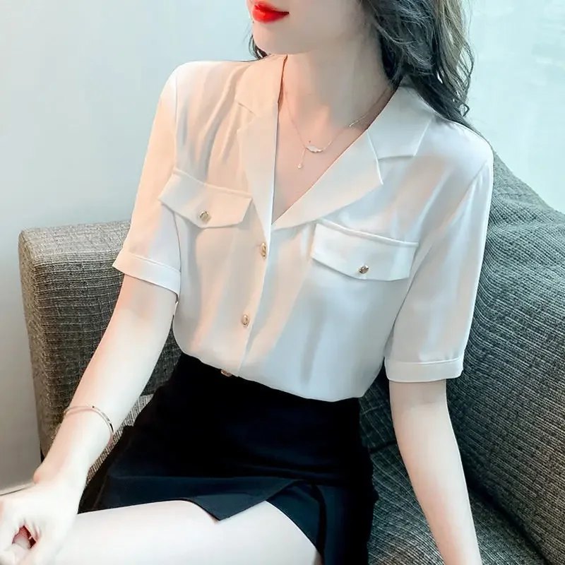 

Yellow Casual Top For Women Elegant Short Shirt French Short Sleeve Blouse Design