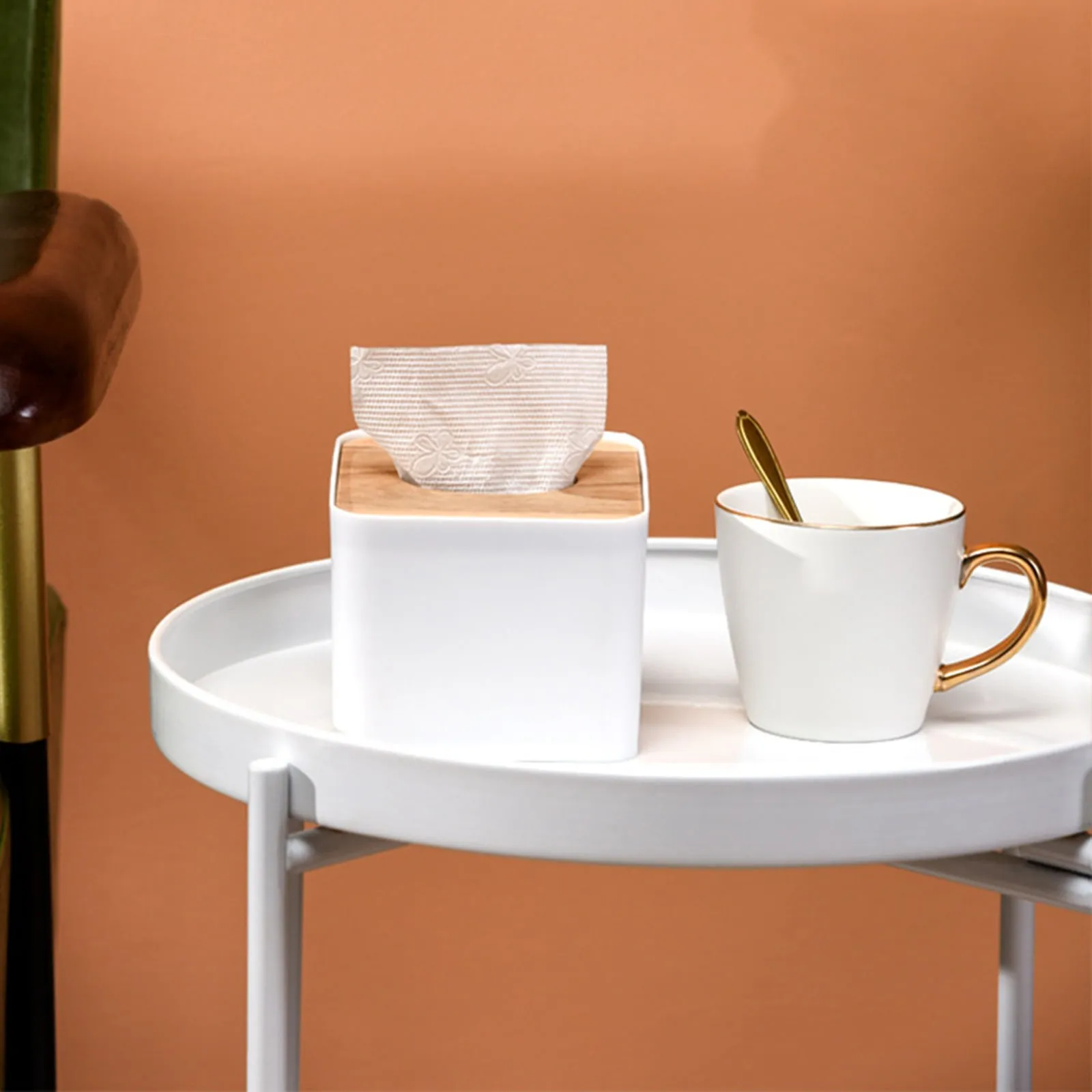 Plastic Tissue Box Wooden Lid Square Napkin Holder Container Wet Tissue Paper Dispenser Case Modern Home Car Tissue Organizer - view 5