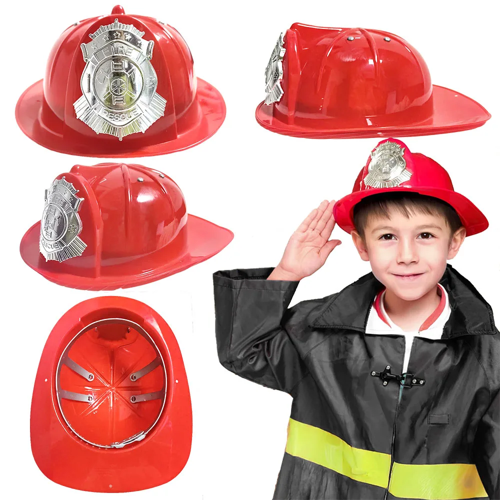 Gorro de bombero para niños, casco de plástico de bombero, tema de protección contra incendios, suministros de decoración para fiesta de cumpleaños, accesorios de juego de rol, 1/3/5/10 Uds.