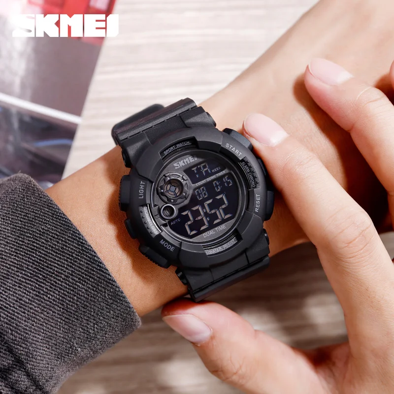 ساعة إلكترونية مقاومة للماء من SKMEI-Men مع شاشة ليد ، ساعة معصم رقمية عسكرية ، مقاومة للماء ، فاخرة ، رياضية ، أو