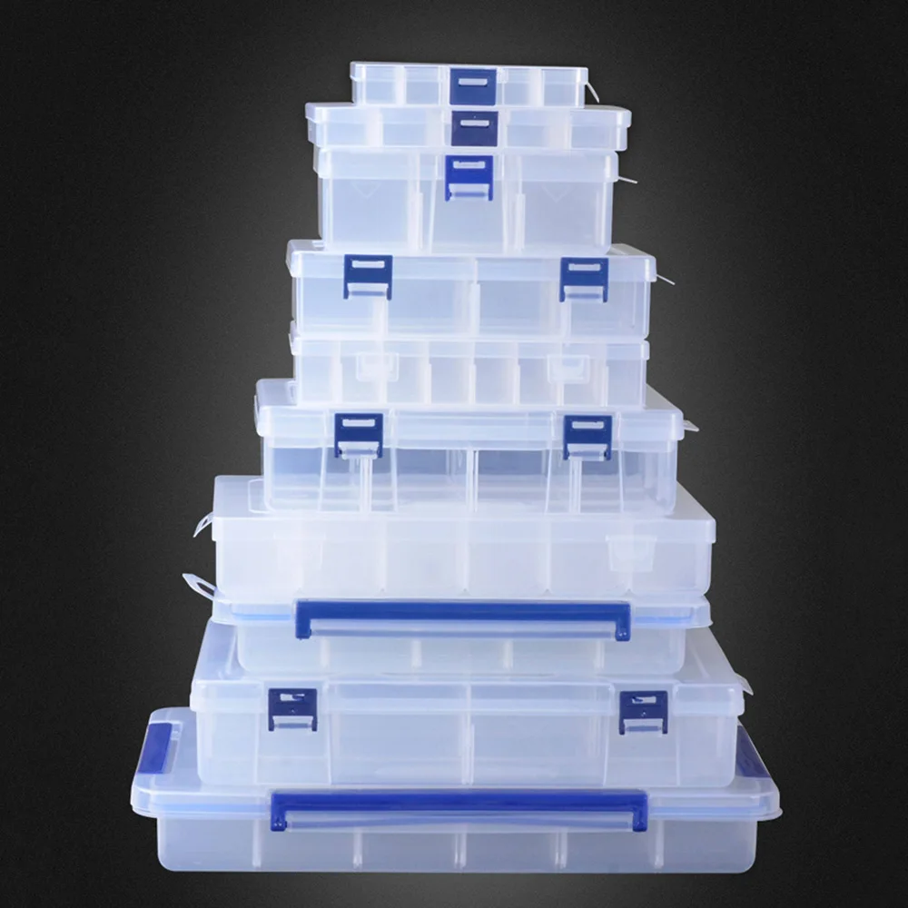 Multifunctional Plastic Storage Box Screw Hardware Electronic Component Tool Organizer Lego Parts Case with Dividers Transparent