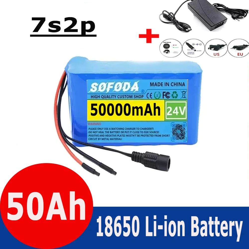 

24V 7s2p 50Ah 18650 lithium-ion battery pack 29.4v 50000mah electric bicycle electric wheelchair scooter battery+charger