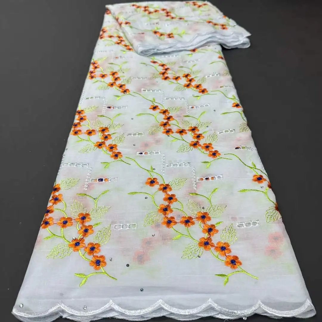 High Quality Swiss Voile Lace in Switzerland 100% Cotton Perforated Embroidery Material Style for Man Suit Fabric 5Yards AH0733