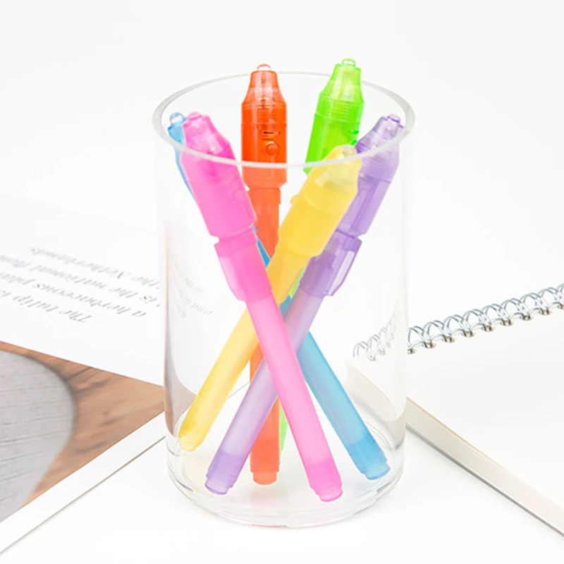 2 in 1 Invisible Ink Pen Luminous Light Pen Magic Purple UV Black Light Combo Drawing Learning Education Toys for Child Pen