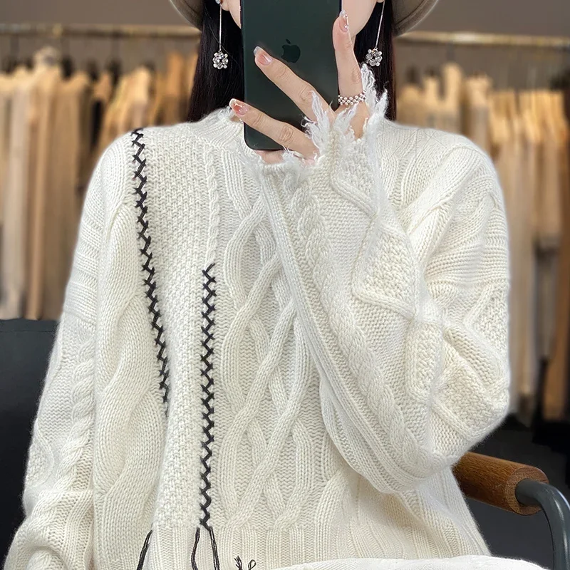 Tailor Sheep Women's 100% Pure Wool Pullover O-neck Sweater Casual Short Sleeved Women's New Sweater 3 Colors