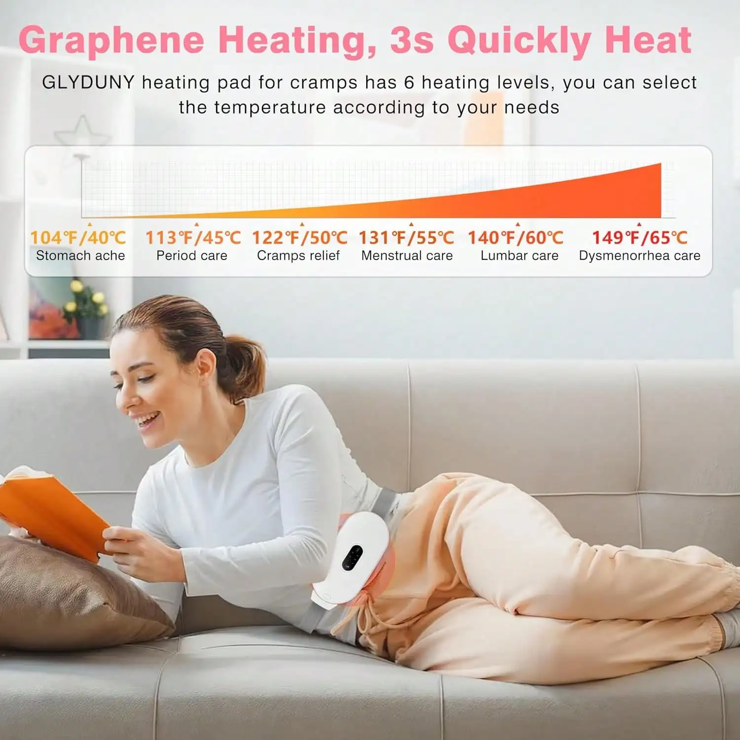 Heating Pads, Period Cramp Massager Portable Cordless Heating Pad With 6 Heat Levels And 6 Massage Modes For Back Pain Relief Menstrual Heating Pad