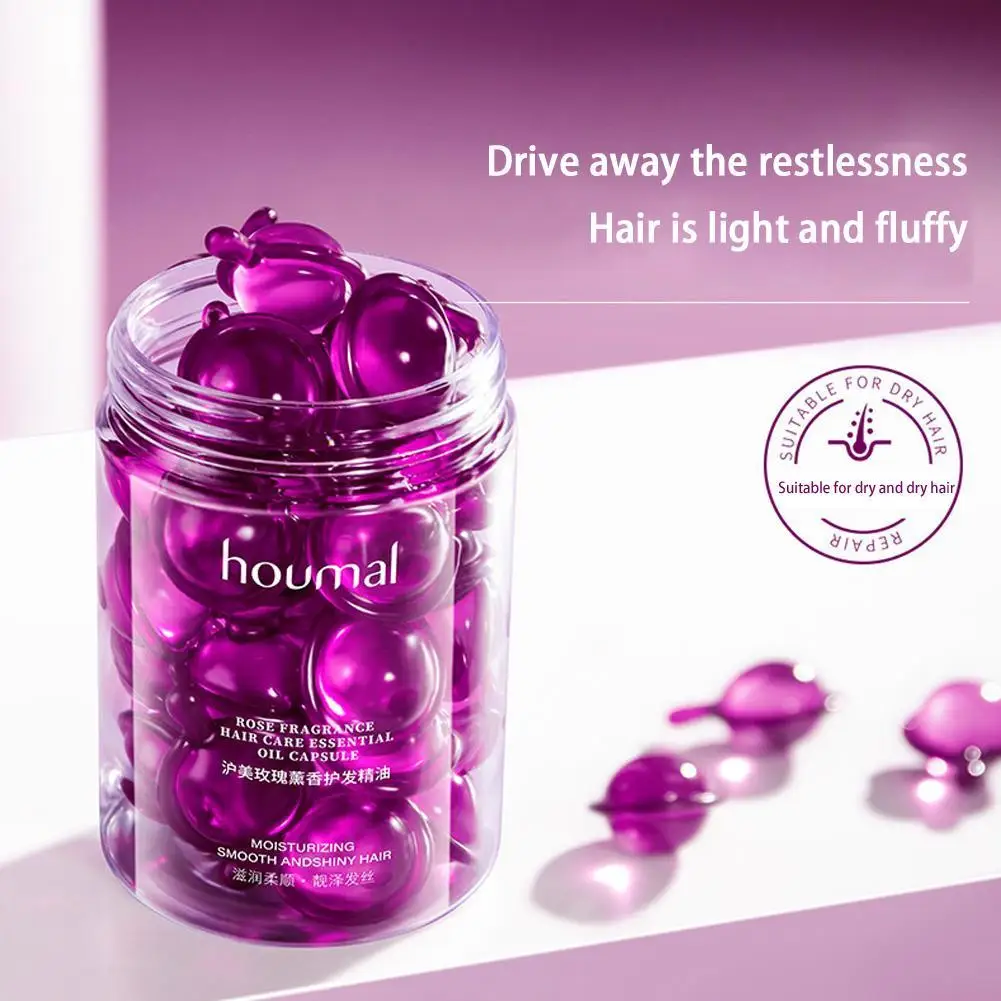 Nuevo suero para peinar el cabello para cabello rizado y seco, cápsulas de aceite de esencia de rosa, acondicionador antiencrespamiento sin enjuague, repara el cabello seco y dañado