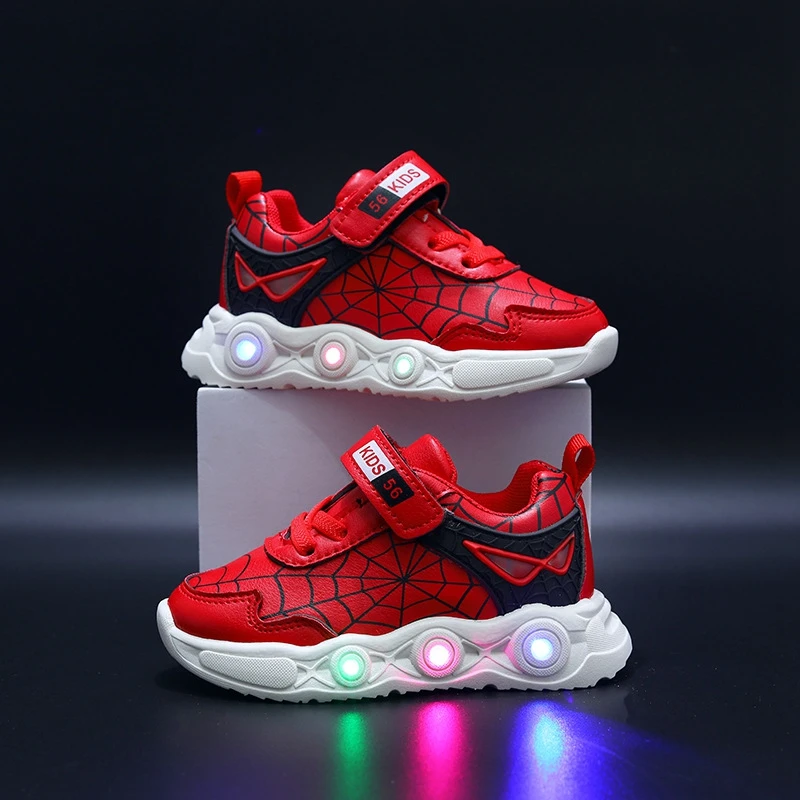 Spring Autumn Kids Girls Led Light Shoes Cartoon Spiderman Casual Sneakers Breathable Boys Children Toddler Sport Running Shoes