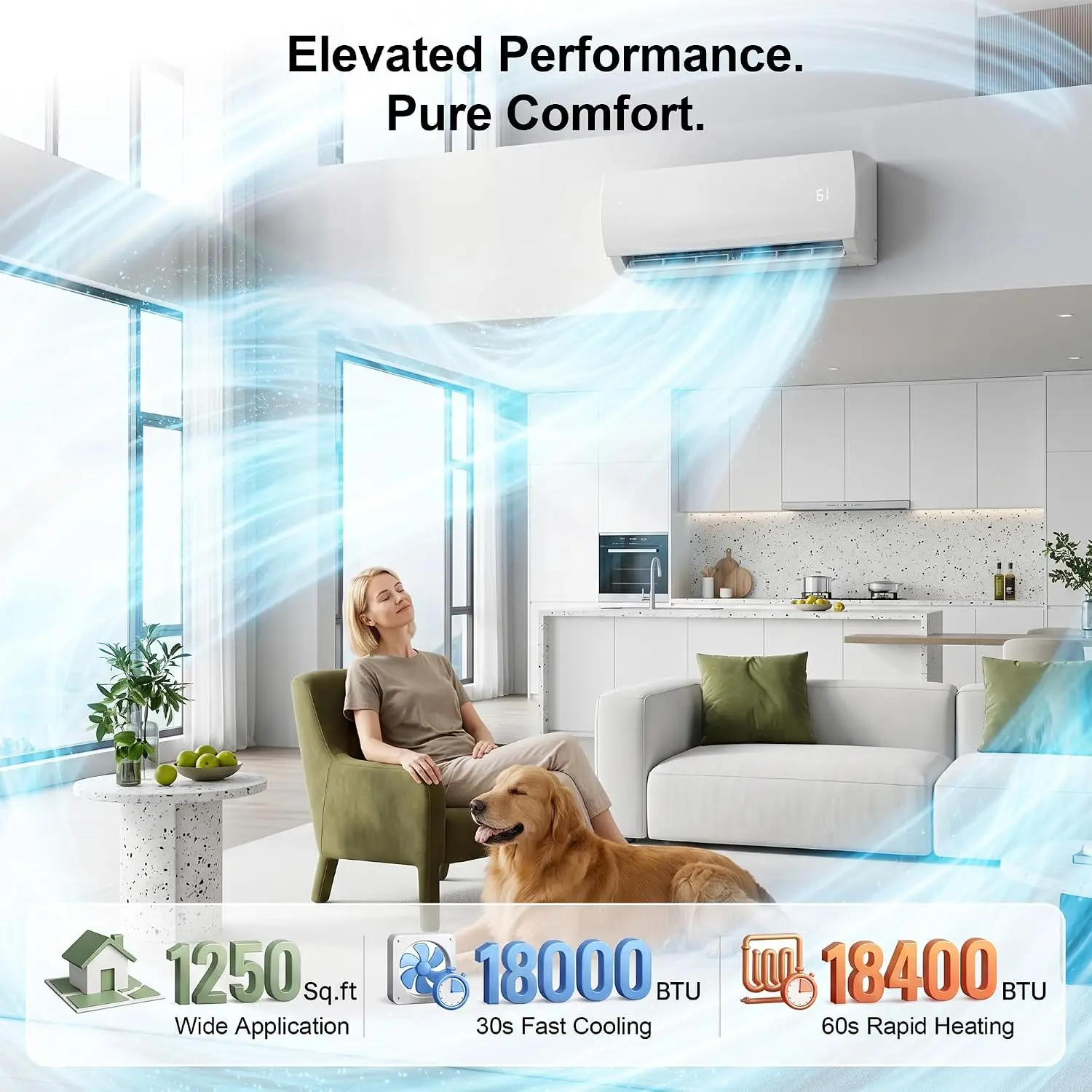 18000 BTU Mini Split AC & Heater with Alexa,19 SEER2 230V Ductless Unit,Pre-Charged Condenser,Installation Kit,1250 Sq.Ft,Custom