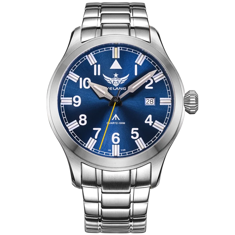 Yelang Men Pilot Watch 42mm Military Quartz Wristwatch Luminous Tubes 10ATM Waterproof Sapphire Mirror