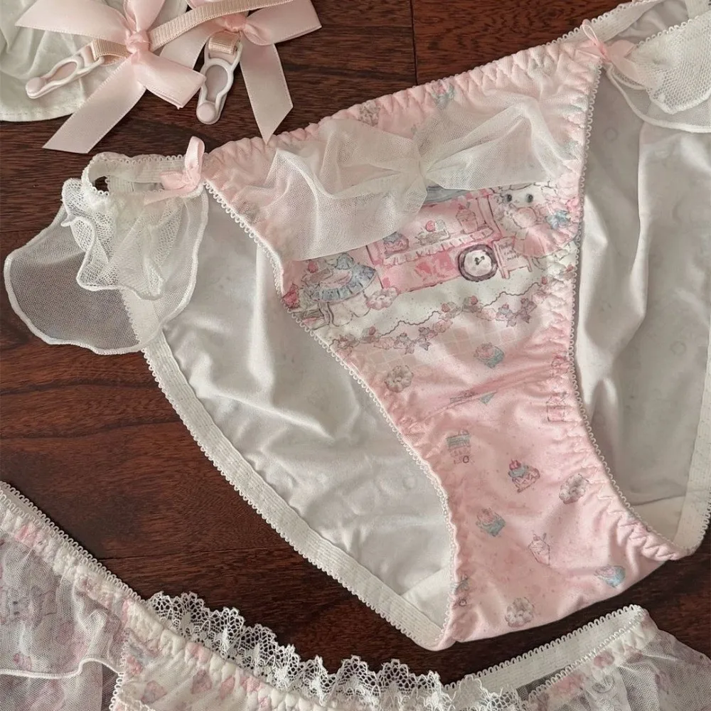 Atmungsaktive Kawaii-Spitzen-Schleifen-Slips mit Baumwoll-Zwickel, niedriger Bund, Lolita-Stil, bequeme, süße Rüschen-Slips für den Alltag, Mädchen – Detail 10