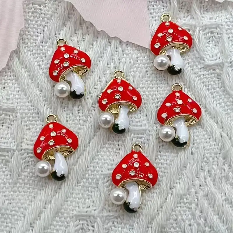 10pcs Enamel Mushroom Charm Pendant DIY Earrings, Bracelets, Necklace Accessories, Looking for Craft Supplies