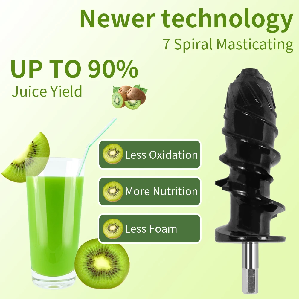 Easy to clean juicer with a high juice yield of more than 95% and a juice yield of 200W slow press juicer with 3 in 1 head