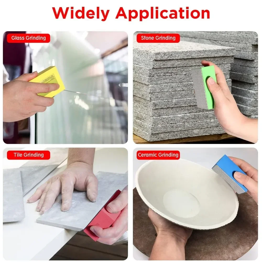 For Glass Tile Diamond Hand Polishing Pads 4PCS 60-3000 Grit Abrasive Grinding Block Pad Wet Dry Sanding Block with Sponge