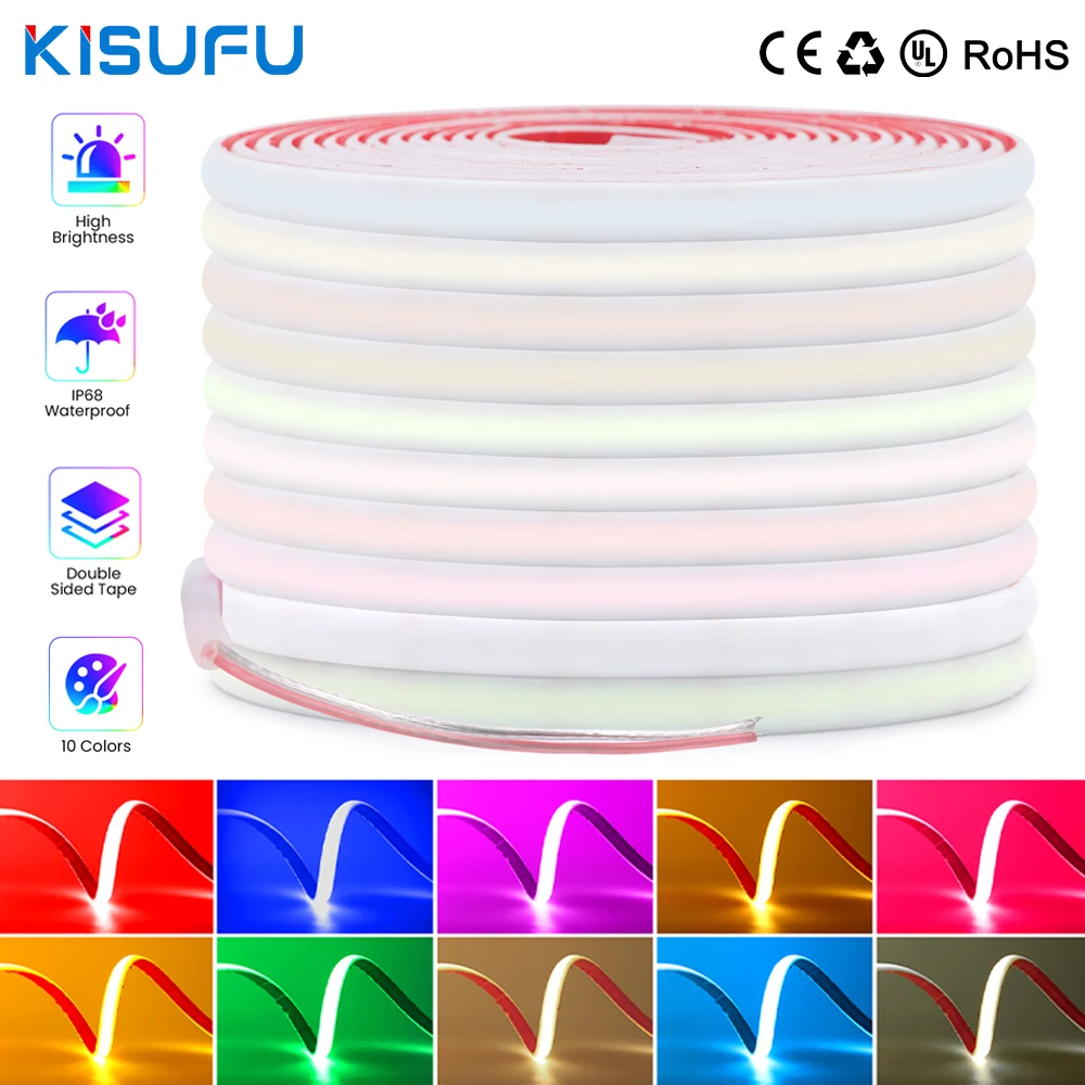 12V/24V 320Leds/m COB LED Strip Light IP68 Waterproof Flexible Ribbon Tape Linear Lighting White/Ice Blue/Pink/Yellow/Pink/Red