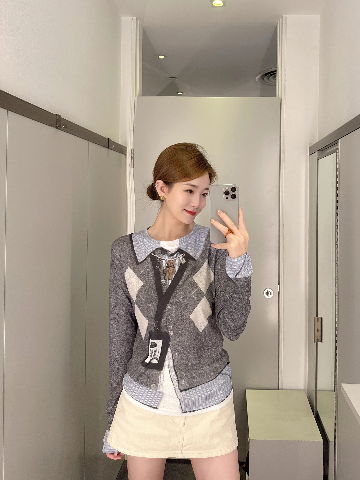 

Faionable Bear Print Long Sve round Ne вязаный кардиган женская эластичная футболка базовый слой irt осеннее новое поступление