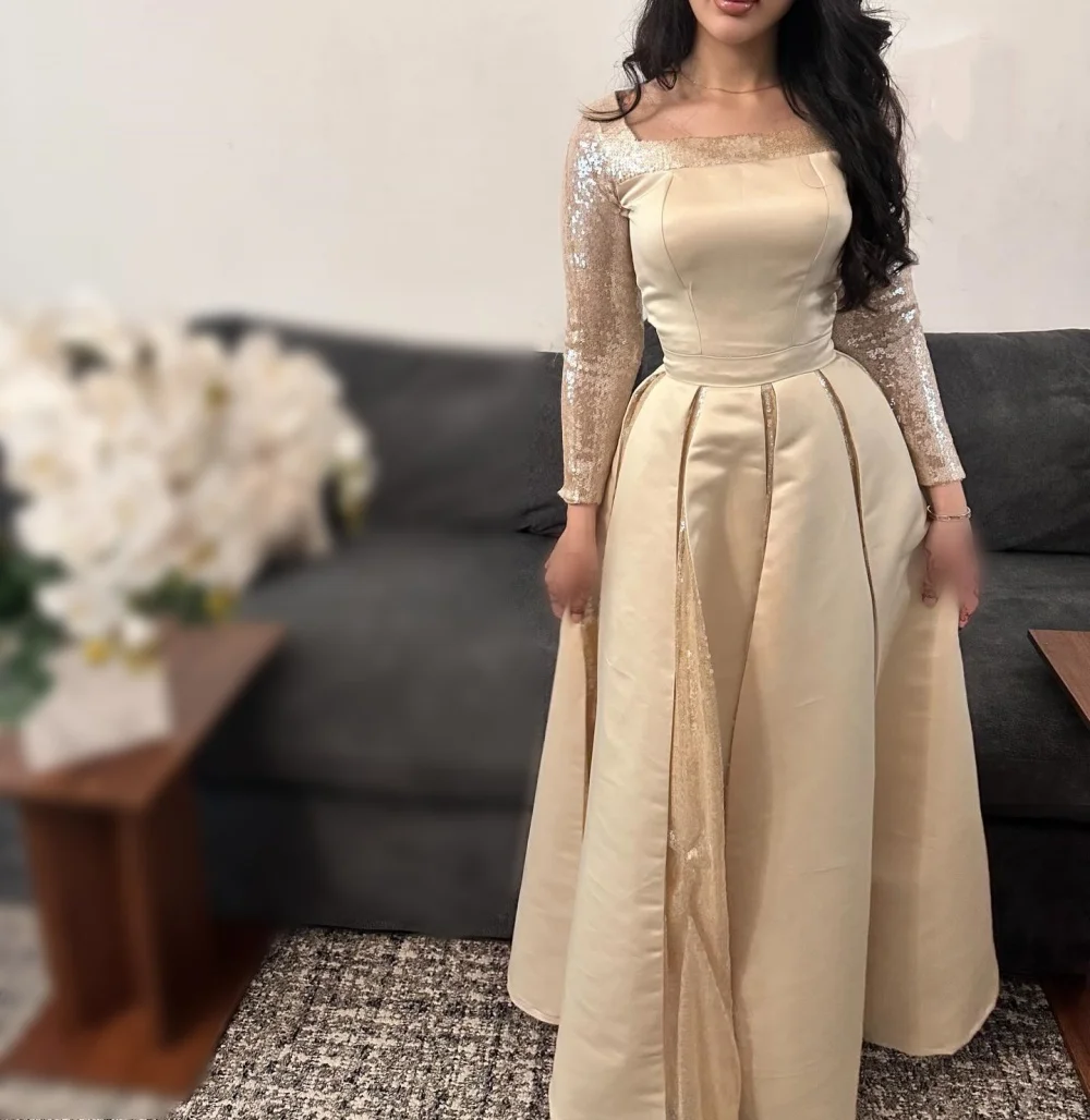 

Customized Exquisite Formal Sparkle Evening Gowns Square Neck A-line Party Dress Bespoke Occasion Prom Long Dresses