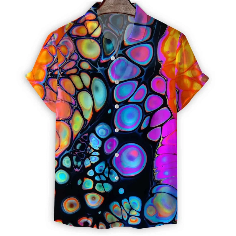 Celle biologiche colorate camicia con stampa 3d da uomo camicie hawaiane estive Street maniche corte allentate top camicetta con bottoni con risvolto di strada