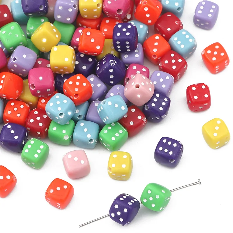 50Pcs 8mm Acrylic Colorful 6 Sided Dice Bead Round Corner DIY Game Loose Beaded Necklace Earrings Jewelry Keychain Accessories