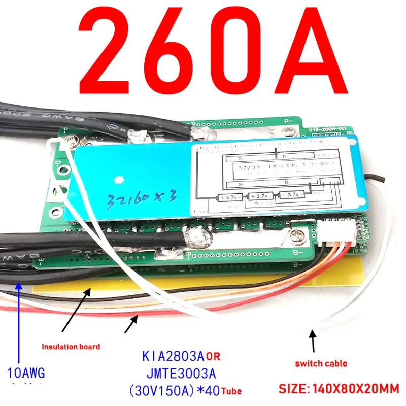Imagem -04 - Bms 12v Li-ion Bateria de Lítio Proteção Board Balance 200a 260a 300a Motocicleta Carro Iniciar rv Inversor Carregamento 130a390a 3s