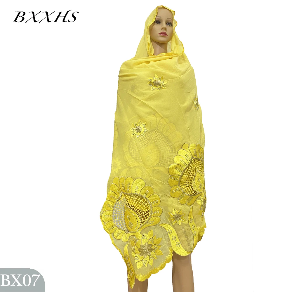 2024New Dubai Hijab Scarf For Muslim Women African Cotton Hijab Islam Turban Headscarf Long And Big Embroidery Shawls Economic