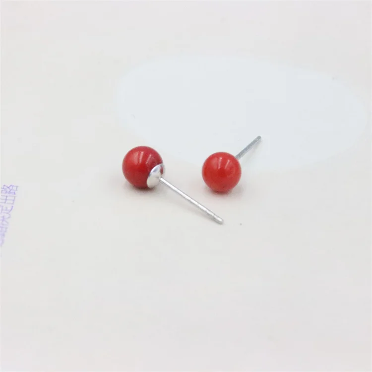 ZFSILVER 100%925 Sterling Silver Fashion Nature Red Sea Bamboo Coral Earrings For Women  Charm Jewelry Girl Party Gift Ear Studs