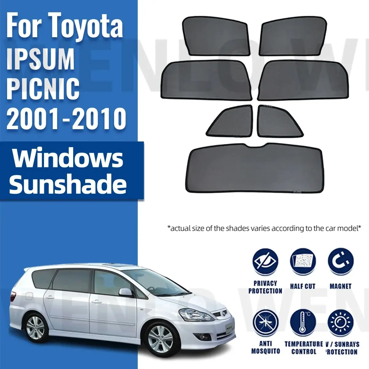 For Toyota IPSUM PICNIC 2001-2010 Magnetic Car Sunshade Customized Side Window Curtain Sun Shield Visor Front Windshield