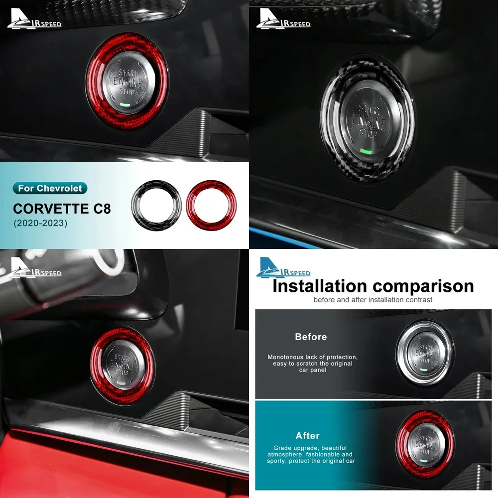 

Для Chevrolet Corvette C8 2020 2021 2022 2023: Накладка на кнопку запуска двигателя из настоящего карбона, аксессуары