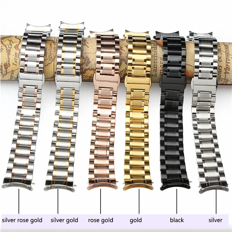 Curved End Watch Band Stainless Steel Strap 12mm 13mm 14mm 15mm 16mm 17mm 18mm 19mm 20mm 21mm 22mm 23mm 24mm Universal Wristband