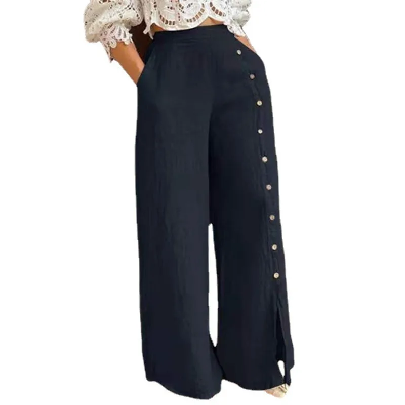 

JY Spring and Autumn New Multi Button Split Wide Leg Pants, High Waist Pants, Loose, Fashionable and Elegant Casual Pants