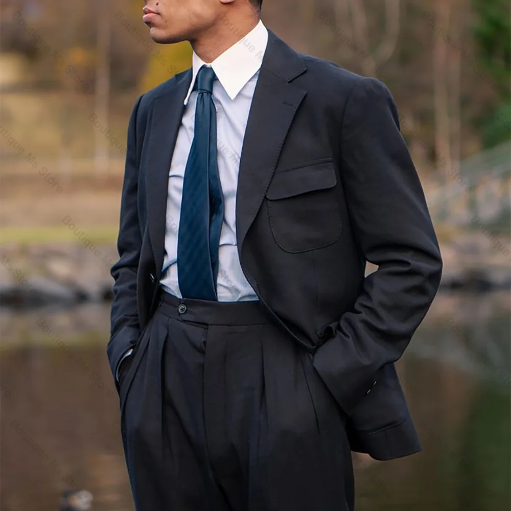 

Black Single Breasted Men Suit Peaked Lapel Business Casual Formal Costume Homme Slim Fit 2 Pcs Set Jacket Pants