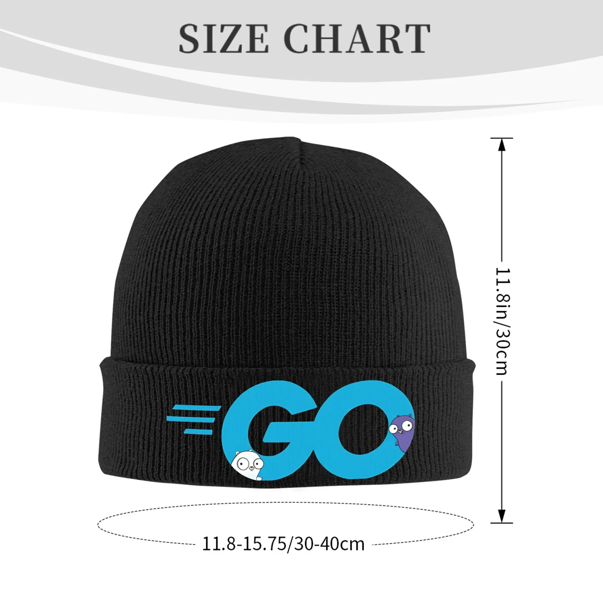 Golang Go Logo with Embedded Gopher Mascots  Knit Cuff Beanie For Men Women  Winter Warm Skullies Knitted Caps