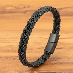 XQNI Woven Leather Bracelet Rope Wrap Special Style Classic Stainless Steel Men's Leather Magnetic Clasp Charm Bangles Gift