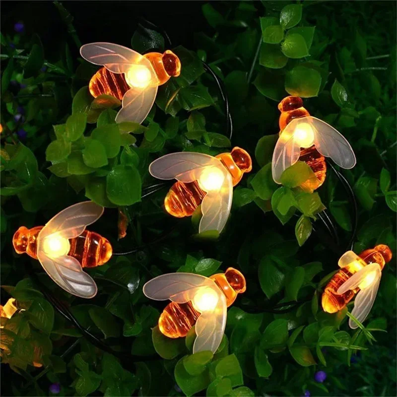 Solar Powered Cute Honey Bee Led String Fairy Light Bee Outdoor Garden Fence Patio Christmas Wedding Party Garland Lights