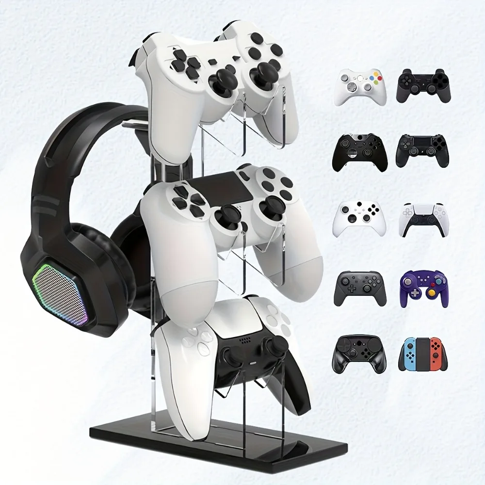 

3-слойная игровая станция — просторное хранилище для контроллеров PS5 и PS4, наушников — универсальный держатель контроллера и подставка для гарнитуры