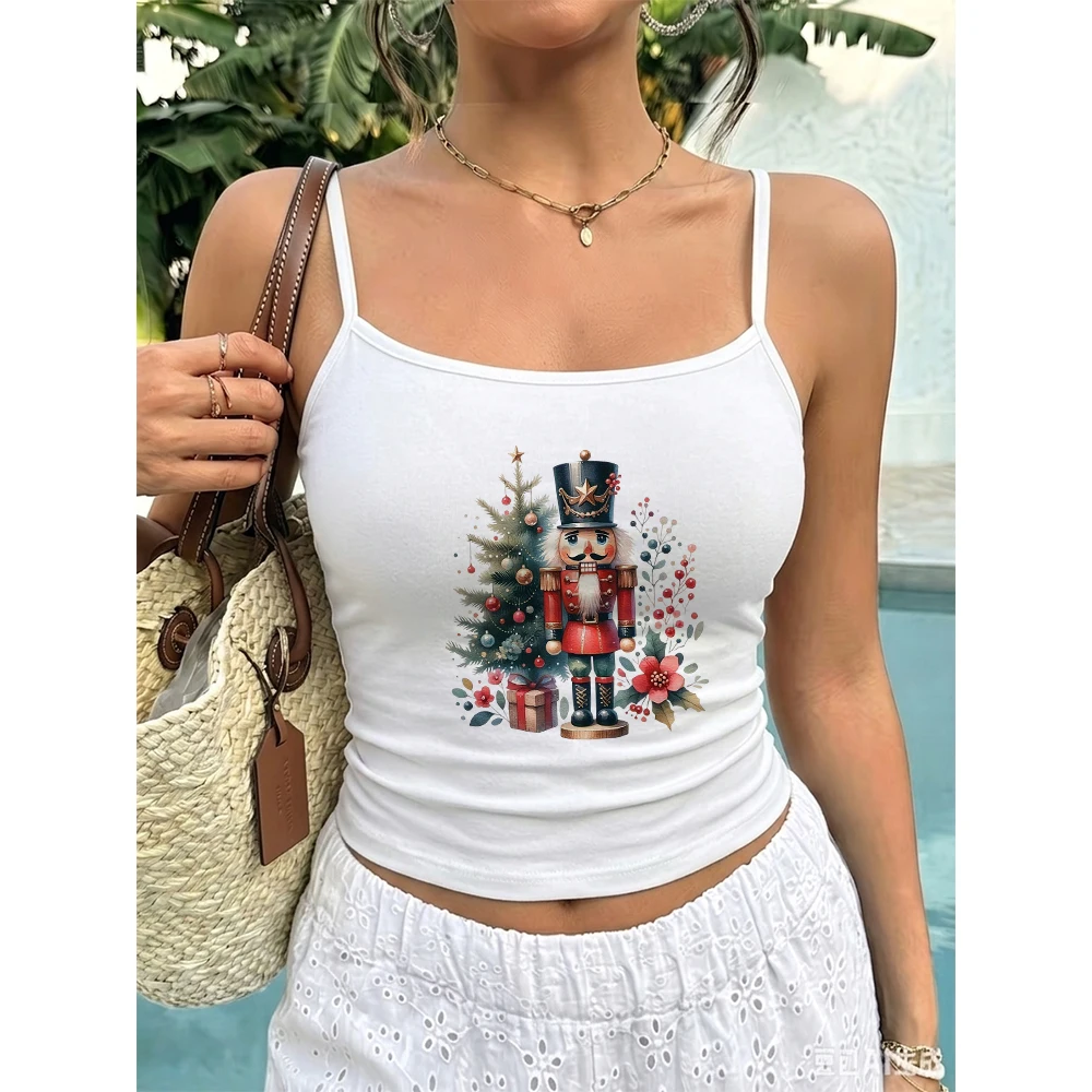 Nutcracker Soldier Camisole Women Christmas Tree Graphic Tank Tops Holiday Dinner Party Wear Winter Eve Celebration Tops