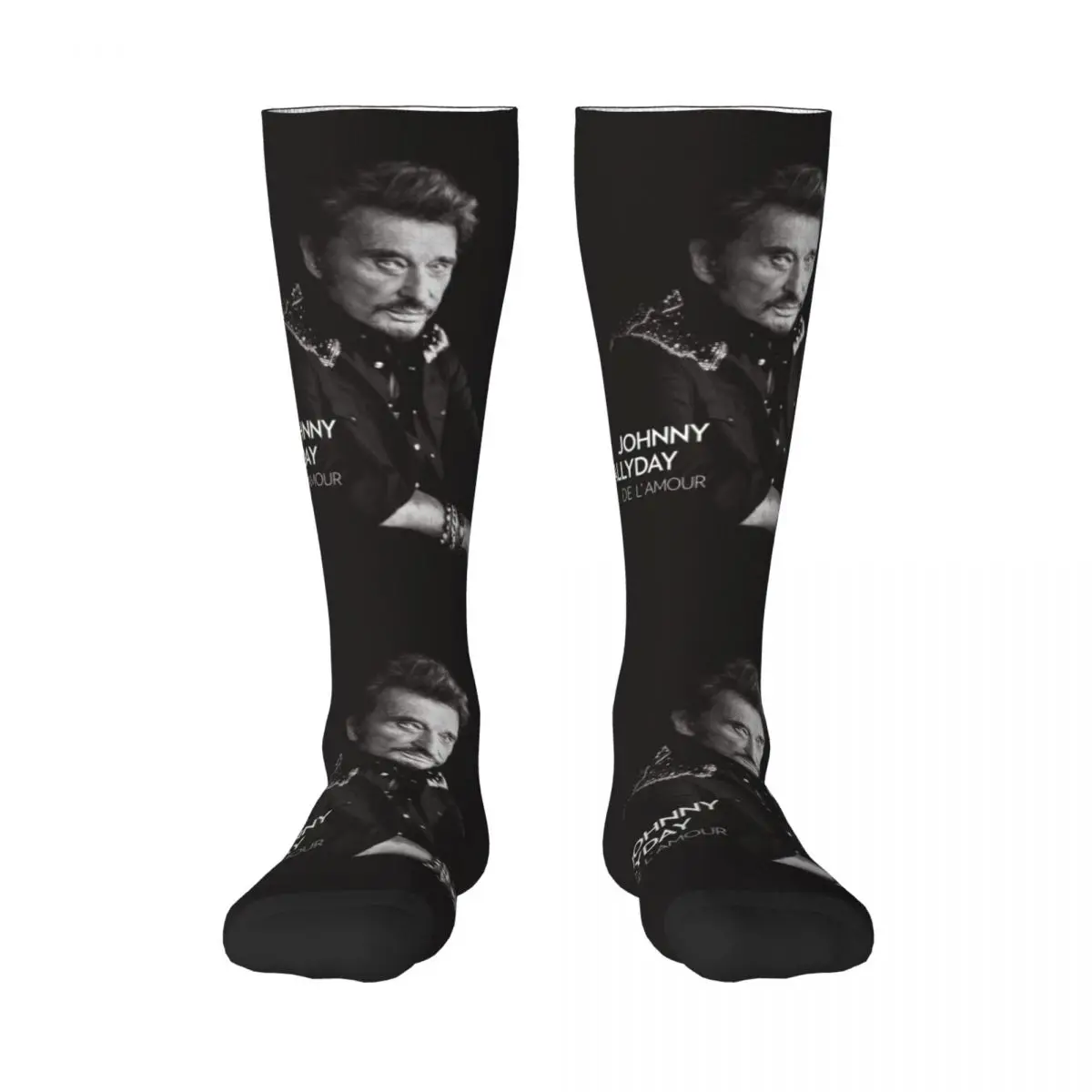 Johnny Hallyday Thigh Knee High Tube Socks for Women Warm Fashion Novelty France Mucisian Stockings