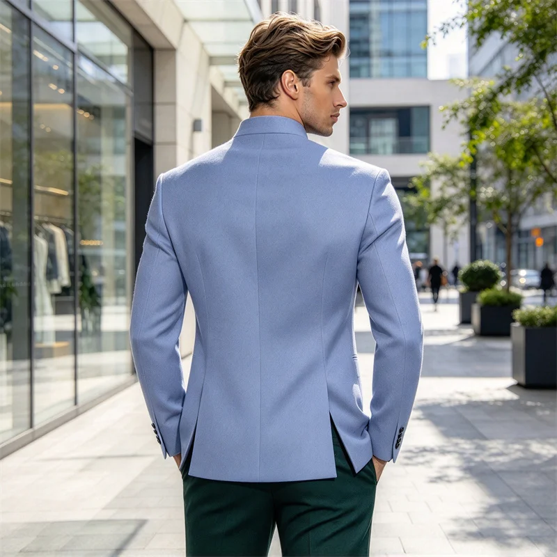 Men's Stand Collar Blazer Asymmetric Button Slim Jacket For Business Wedding Banquet Party Formal Casual Dress Daily Wear