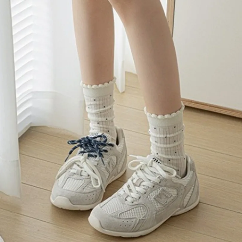 Middle Tube Socks Women Polka Dot Kawaii Female Slouch Harajuku Casual Foot Socks Ladies Fashion Japanese Sweet Gift Thin
