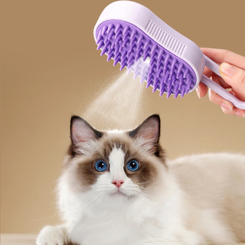 Steamy Brush Electric Spray Cat Hair Brush 3in1 Pet Hair Removal Tool 360° Rotating Handle Silicone Multifunctional Massage Comb