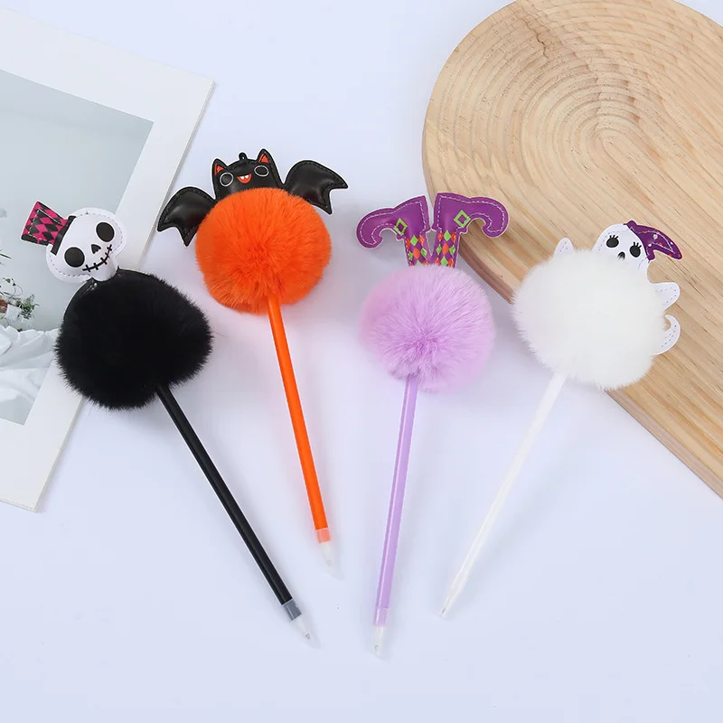 12 Pcs   Cartoon Plush Funny Halloween Bat Toy Ballpoint Pen/Creative Student Stationery/Holiday Children Party Gifts