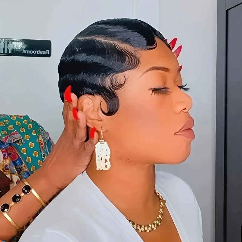 인간 가발 레미 헤어 픽시 컷 가발 여성용 인모 가발 기계 제작 가발