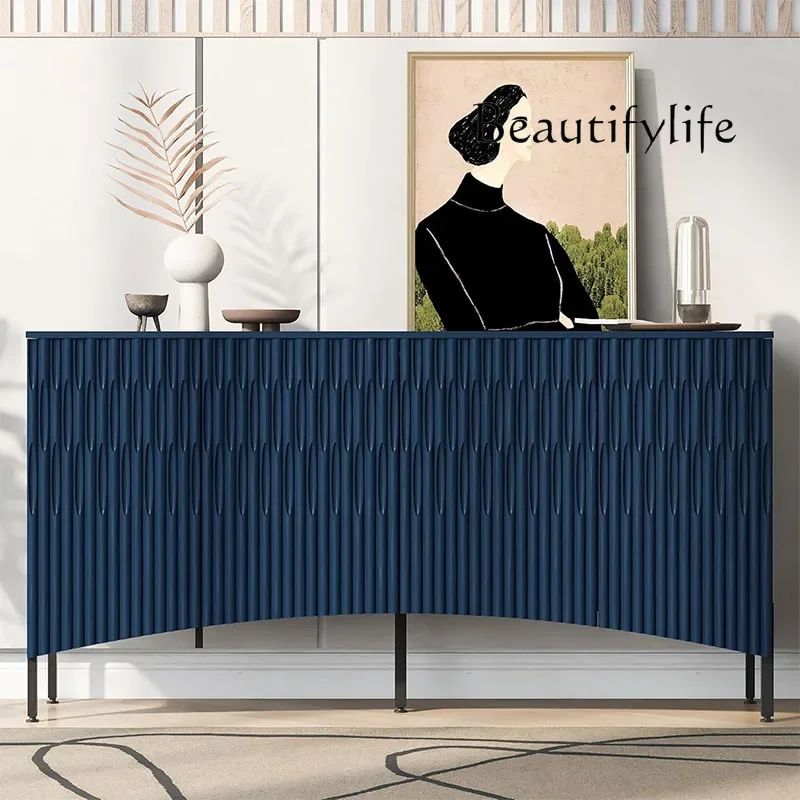 A American Light Luxury Blue Solid Wood Porch Cabinet French Retro Style Living Room Groove Design Locker