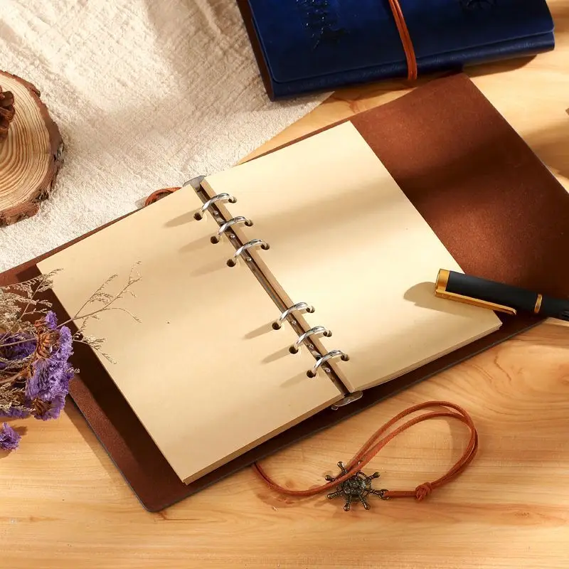 One Piece Vintage Pu Leather A6 Loose Leaf Single Notebook Tie Band Journal Detachable Binder Diary Notepad Stationery