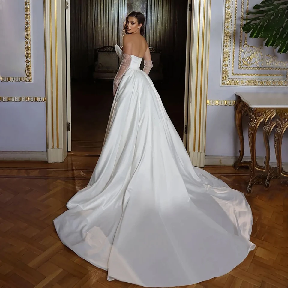 Sexy Glitter Beading 2 In 1 Detachable Train Wedding Dress 2026 Satin Sleeveless Backless Sweetheart Bride Gown Vestido De Novia