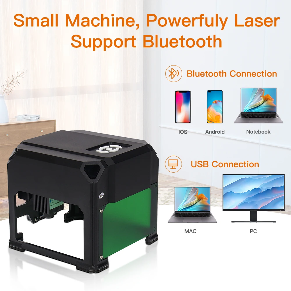 Yofuly Mini Gravador a Laser com Bluetooth Sem Fio, Máquina de Gravura CNC, Impressora Desktop, Plástico, Carpintaria, 3000mW