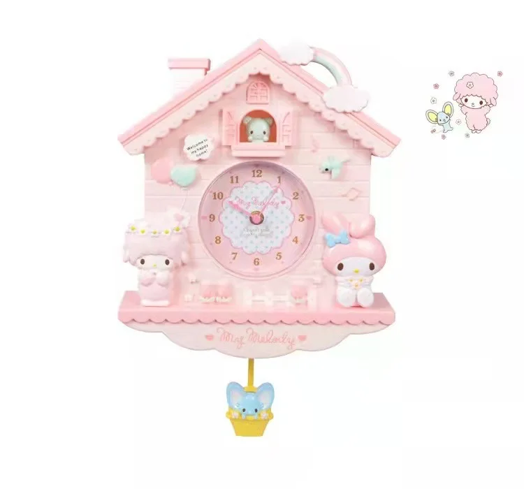 Sanrio Cartoon Wall Hanging Swinging Wall Clock Hello Kitty Melody Cinnamoroll Wall Hanging Swinging Bedroom Decorative Clock