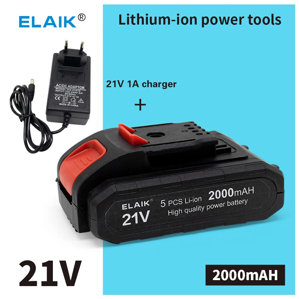 21V 2000mAh Rechargeable Battery Lithium Ion Battery High Capacity for Worx Electric Power Tool Battery 21V 1A charger