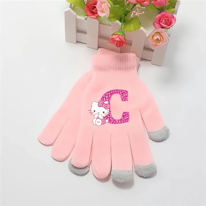 مرحبا كيتي قفازات الفتيات Kawaii رسالة A-Z قفاز أطفال شتاء دافئ شاشة ملموس القفازات الأطفال اكسسوارات هدية الكريسماس